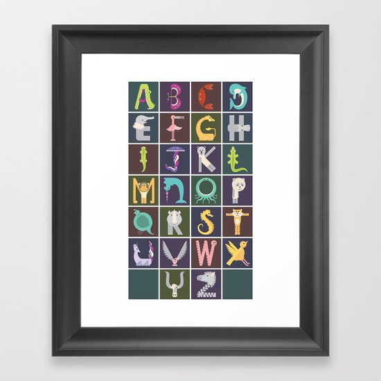 Vertical Animal Alphabet (Complete Poster) Framed Art Print