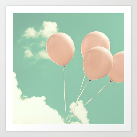 Soft Pink Balloons on Soft Blue - Turquoise Sky Art Print