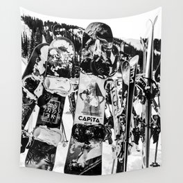 Snowboard Season in Black and White Wall Tapestry