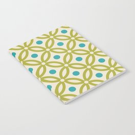 Pretty Intertwined Ring and Dot Pattern 642 Olive Green Blue and Beige Notebook