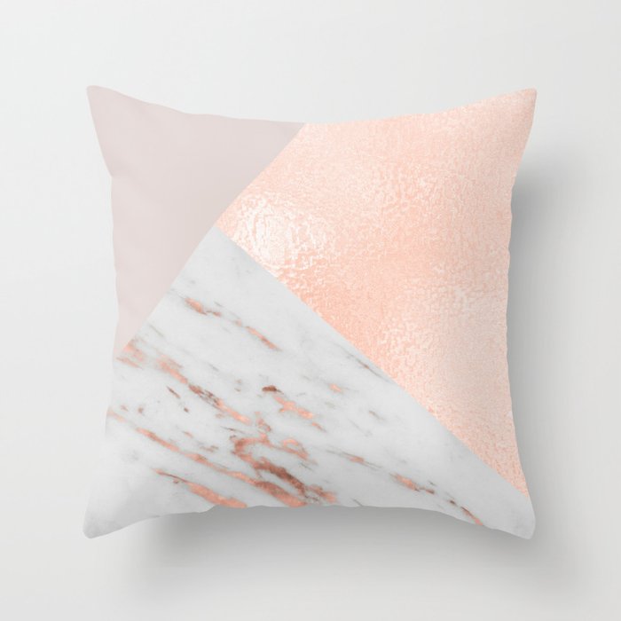 Blush pink layers of rose gold and marble Throw Pillow by marbleco
