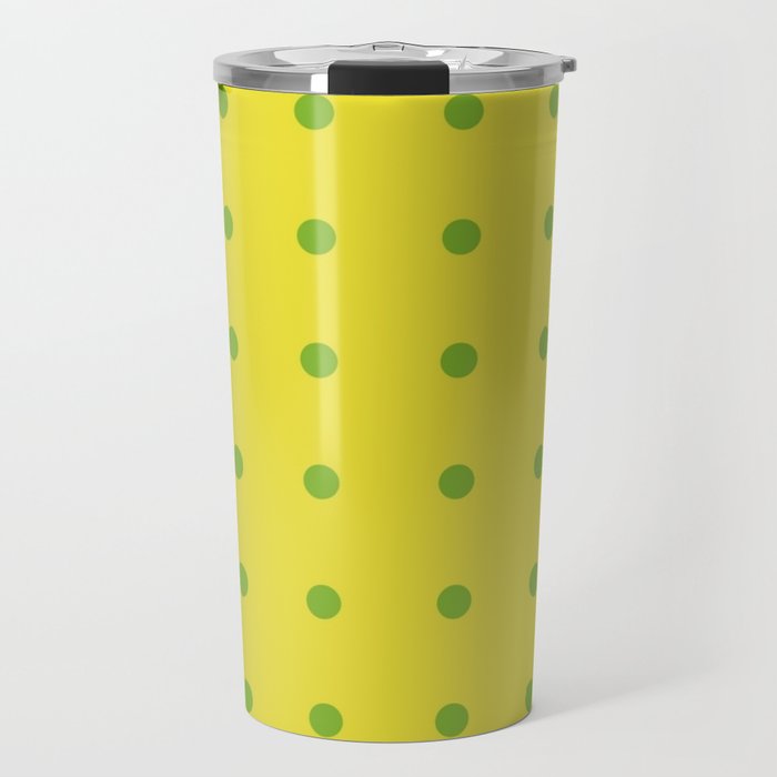 Green Polka Dots on Yellow Travel Mug