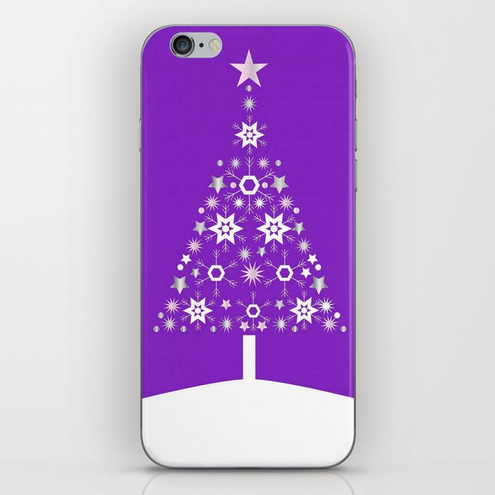 Christmas Tree Of Snowflakes and Stars On Violet Background iPhone Skin