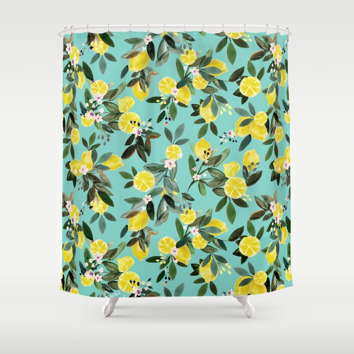 Summer Lemon Floral Shower Curtain