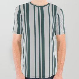 [ Thumbnail: Light Grey & Dark Slate Gray Colored Lines/Stripes Pattern All Over Graphic Tee ]