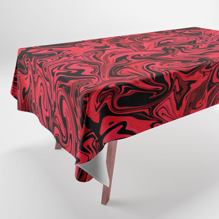 Red and black fluid art, punk rock red abstract swirl marble Tablecloth