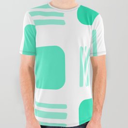 Mid-Century Modern Squares Lines Mono Turquoise All Over Graphic Tee