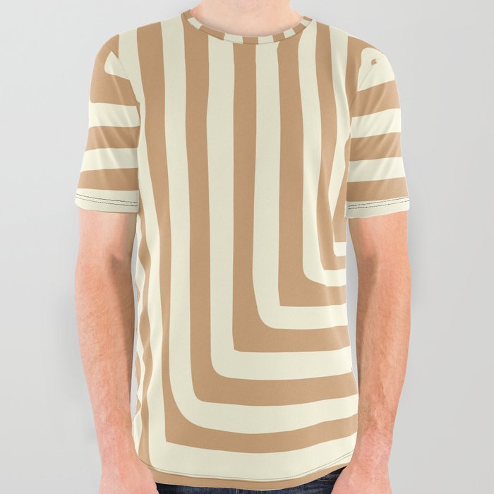 Abstract Concentric Squares Shapes Art - Tan and Blanched Almond All Over Graphic Tee