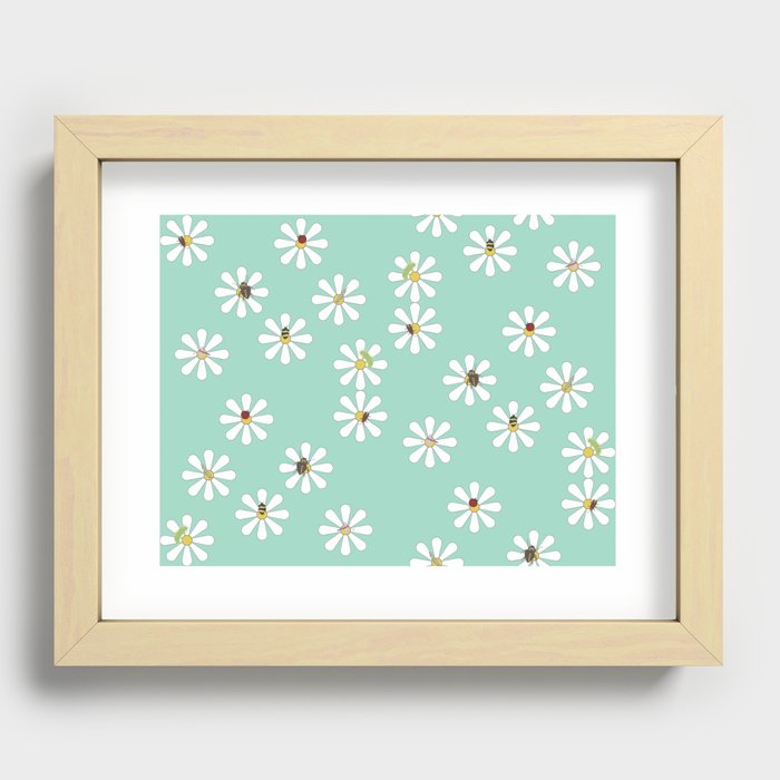 Bugs on Daisies in Teal Recessed Framed Print