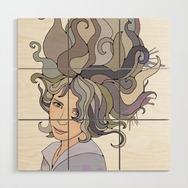Grey-long-hair portrai of a girl Wood Wall Art