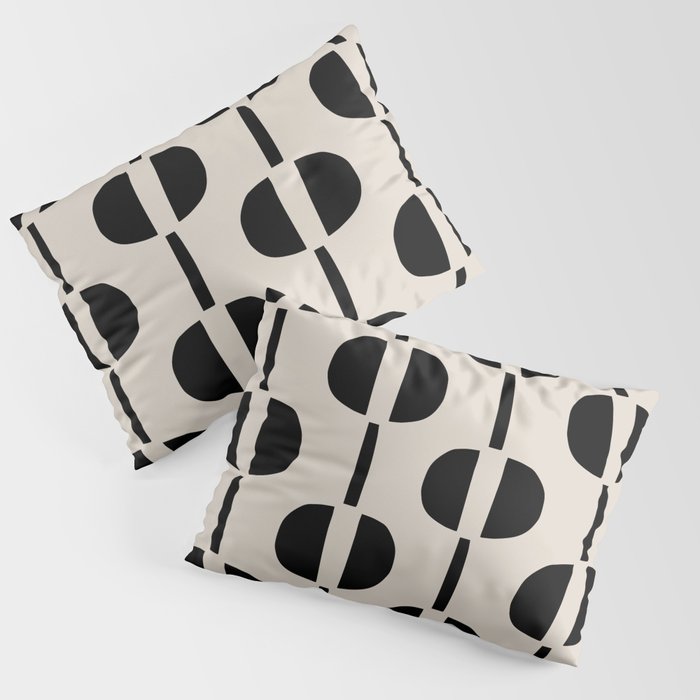 Modernist Geometric Pattern 437 Black and Linen White Pillow Sham