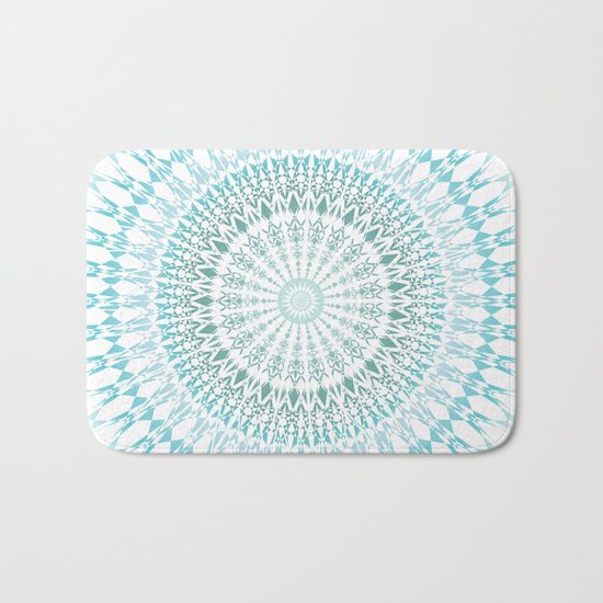 Turquoise White Mandala Bath Mat