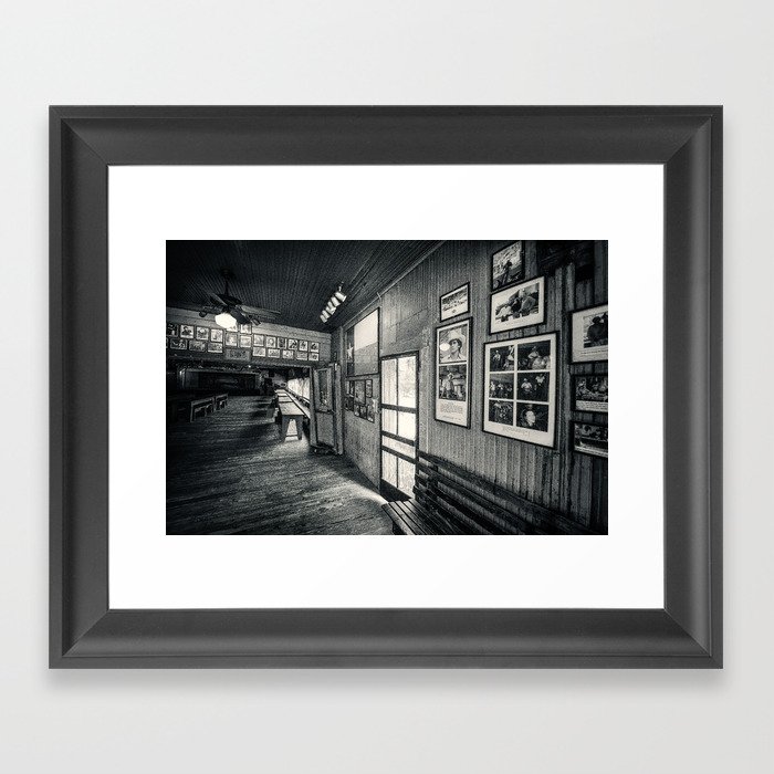Gruene Hall (interior) - Oldest Dance Hall in Texas (Black & White) Framed Art Print
