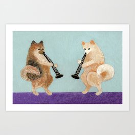 Pomeranian Dogs Playing Clarinets Art Print