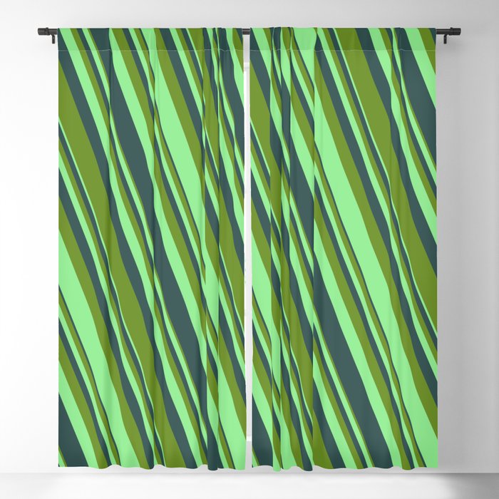 Dark Slate Gray, Green & Light Green Colored Lined/Striped Pattern Blackout Curtain