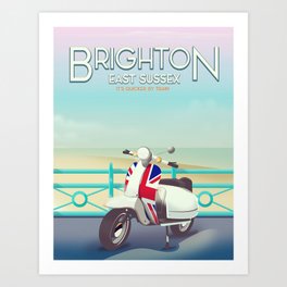 Brighton Union Scooter travel poster, Art Print | Flag, Travelposter, British, Brighton, Ukscooter, Ukcartoon, Graphicdesign, Transport, Bike, Beach 