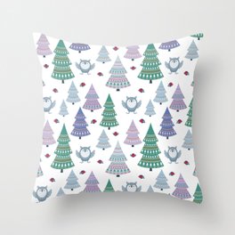 Vintage Boho Owl Holiday Background Pattern Throw Pillow