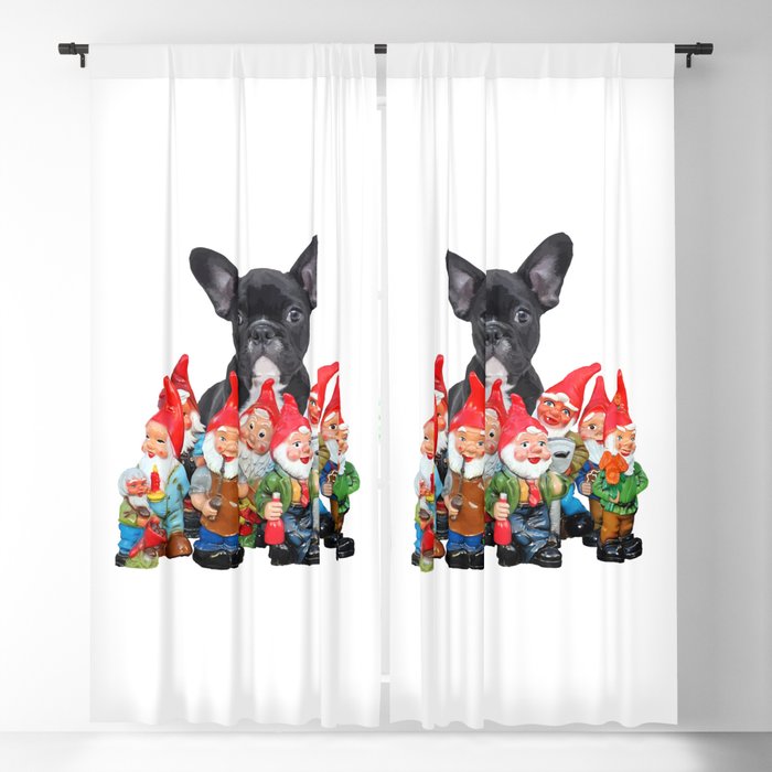 French Bulldog with funny Garden Gnomes Blackout Curtain