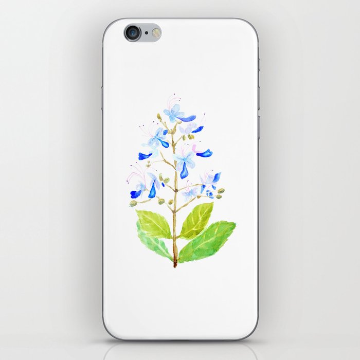 blue butterfly flowers watercolor iPhone Skin