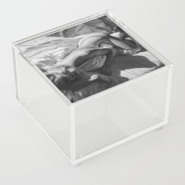 Gorgeous sleeping blonde in bed nude in sunlight and shadow black and white art photograph - photography - photographs Acrylic Box