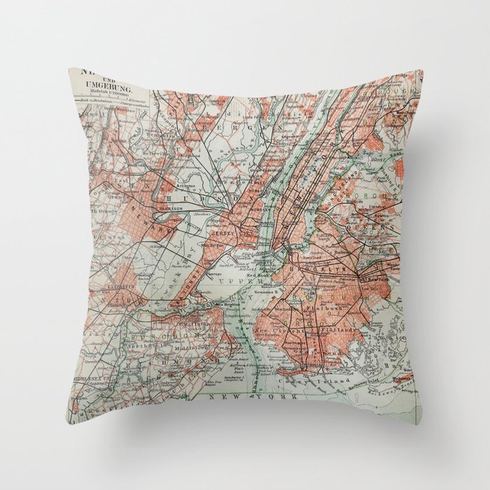 Vintage Map New York Throw Pillow