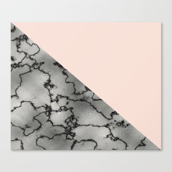 Peach and silver marble metallic Canvas Print