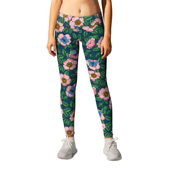 Dog rose and butterflies  Leggings