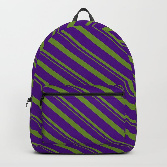 Indigo and Green Colored Striped/Lined Pattern Backpack