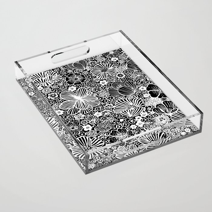 Infinite Garden 2 in white on black Acrylic Tray