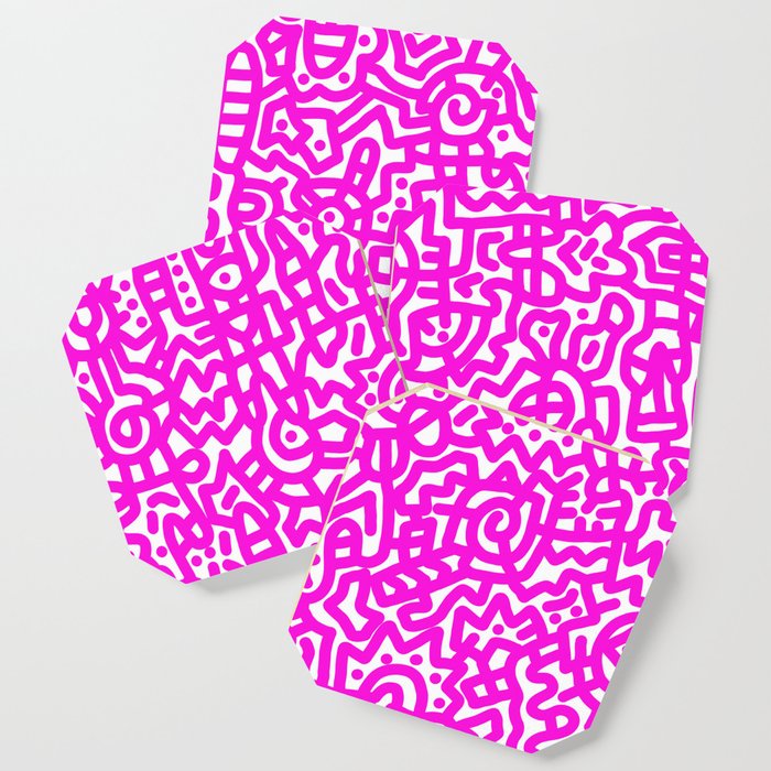 Magenta on White Doodles Coaster