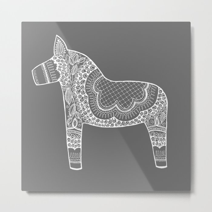 Dala Swedish Horse Grey Metal Print