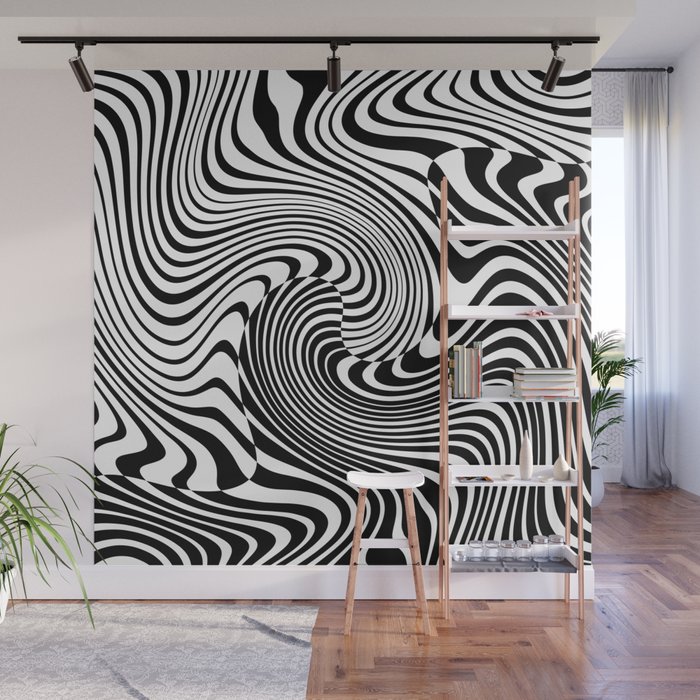 Abstract Black and White Swirl Pattern Wall Mural
