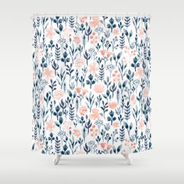 Watercolor Pastel Pink and Blue Floral Shower Curtain