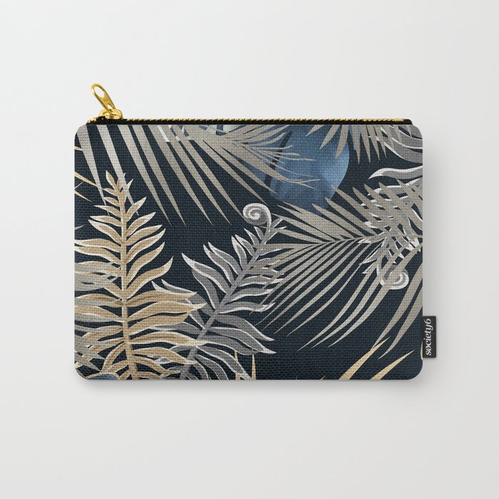 Blue, Gold and Gray Palm Leaves Carry-All Pouch