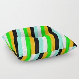 [ Thumbnail: Vibrant Lime, Orange, Black, Aquamarine & Mint Cream Colored Pattern of Stripes Floor Pillow ]