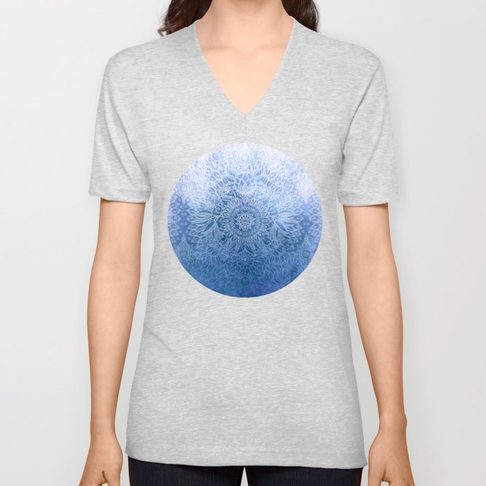 Enchanted Indigo - watercolor + doodle V Neck T Shirt