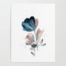 Florals in Teal and Pale Pink Poster