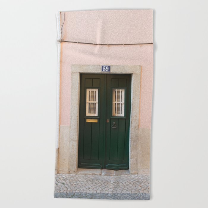 The green door nr. 59 art print - Lisbon architecture vintage street and travel photography Beach Towel