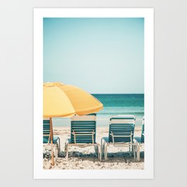 Yellow Umbrella #2 - Modern Coastal Photograph Art Print