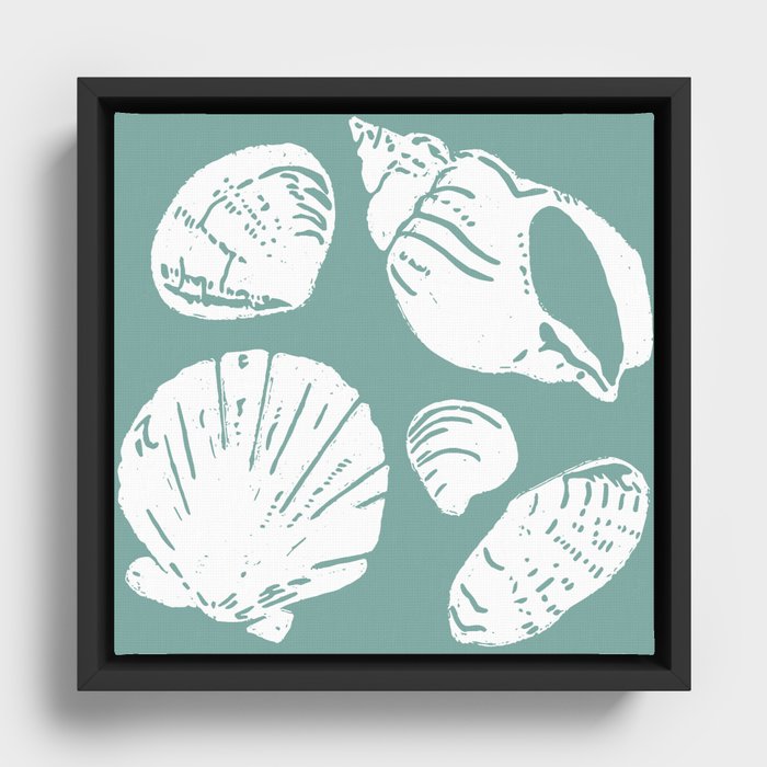 Shells . Teal Framed Canvas