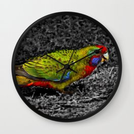 Green Rosella on Black and White Wall Clock