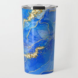 Ocean Blue Glamour Faux Agate Texture  Travel Mug
