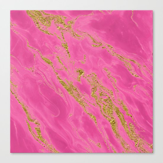 Luxury and glamorous gold glitter on pink Sea marble on #Society6 Canvas Print