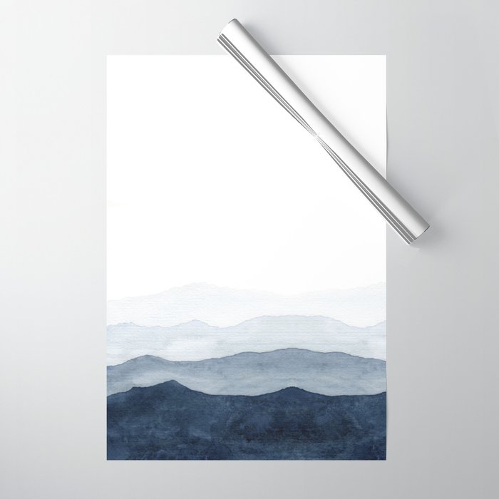 Indigo Abstract Watercolor Mountains Wrapping Paper