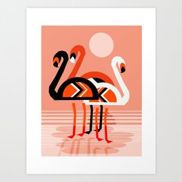 Posse - flamingo throwback nostalgia retro neon art print hipster trendy style minimal abstract geo Art Print