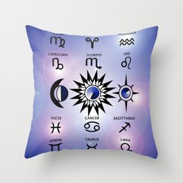 Zodiac Signs with The Moon The Sun and a Star Throw Pillow