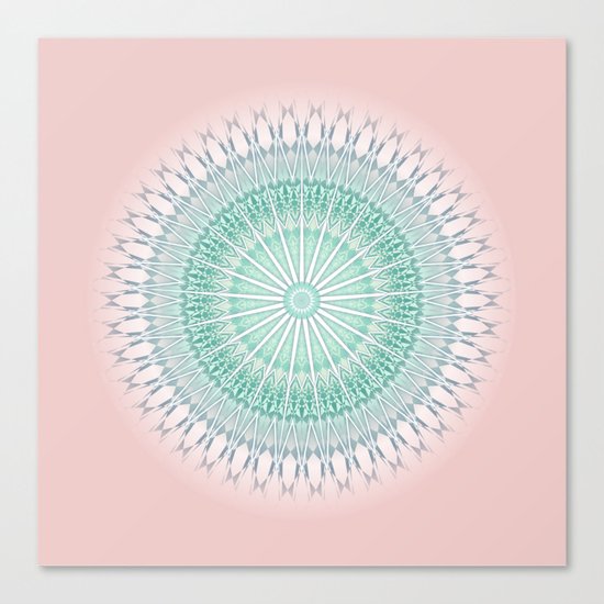 Dusky Pink Green Mandala Canvas Print