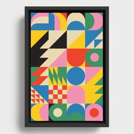 Colorful mid century retro geometric shapes  Framed Canvas