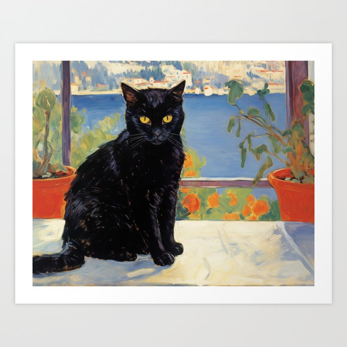 Black Cat Impressionist Art Art Print