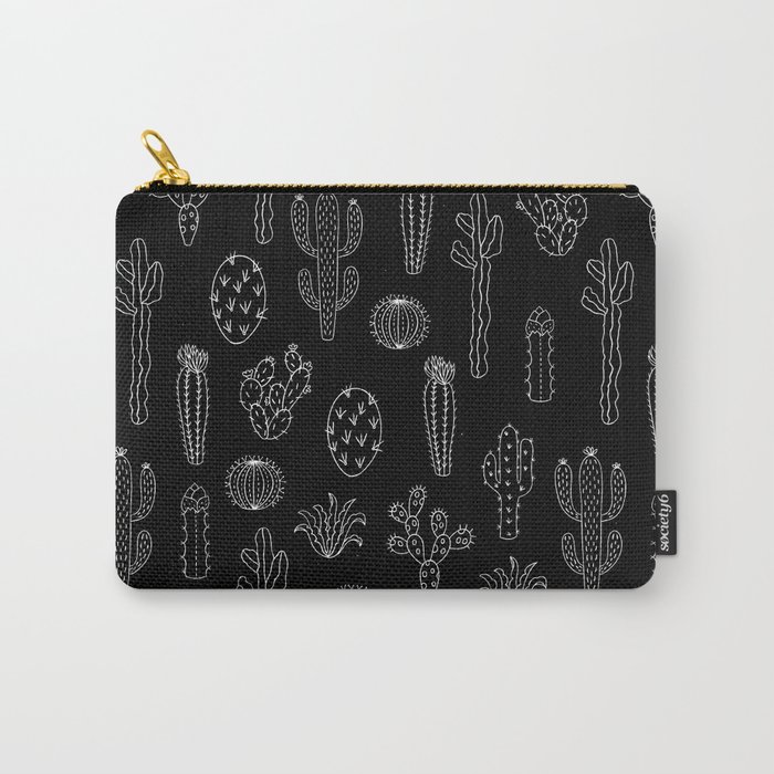 Cactus Silhouette White And Black Carry-All Pouch